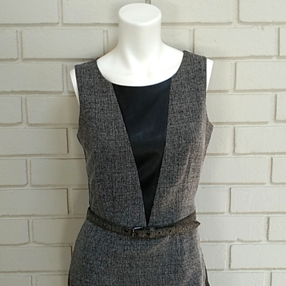 New York & Company Black/Gray Faux Leather Business Dress. Size  0 - Picture 2 of 11